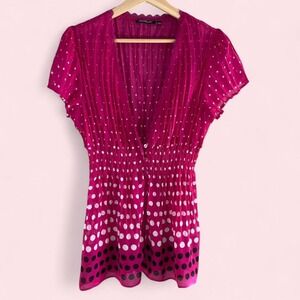 Y2K Pink Polka‎ Dot Blouse